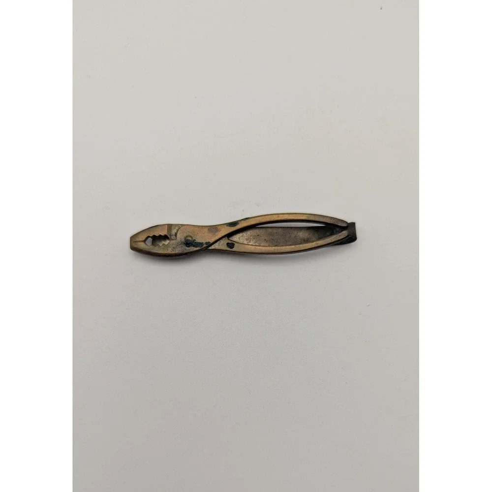 Vintage Brass Pliers Tie Clip Novelty Tool Shape Mens Accessory Industrial Style